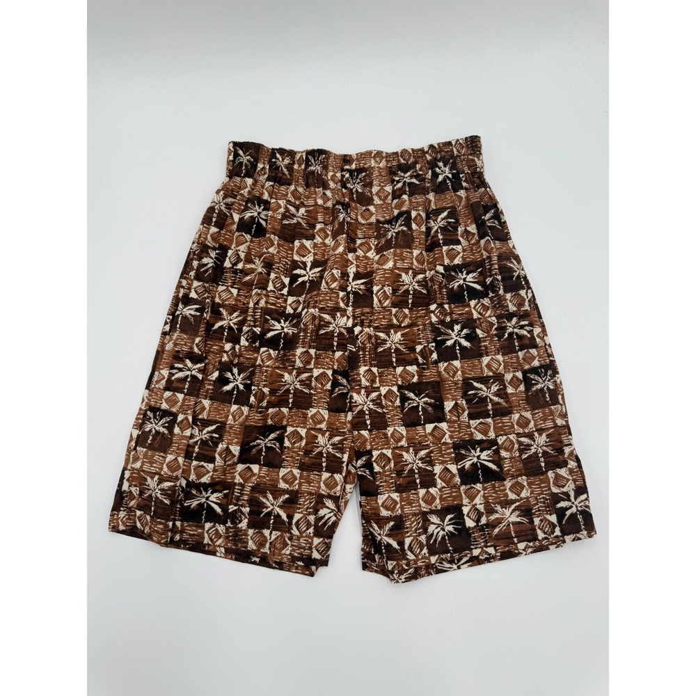 808 Honua Bermuda Shorts Men Medium Brown Palm Tree Print Mid Rise Elastic Waist